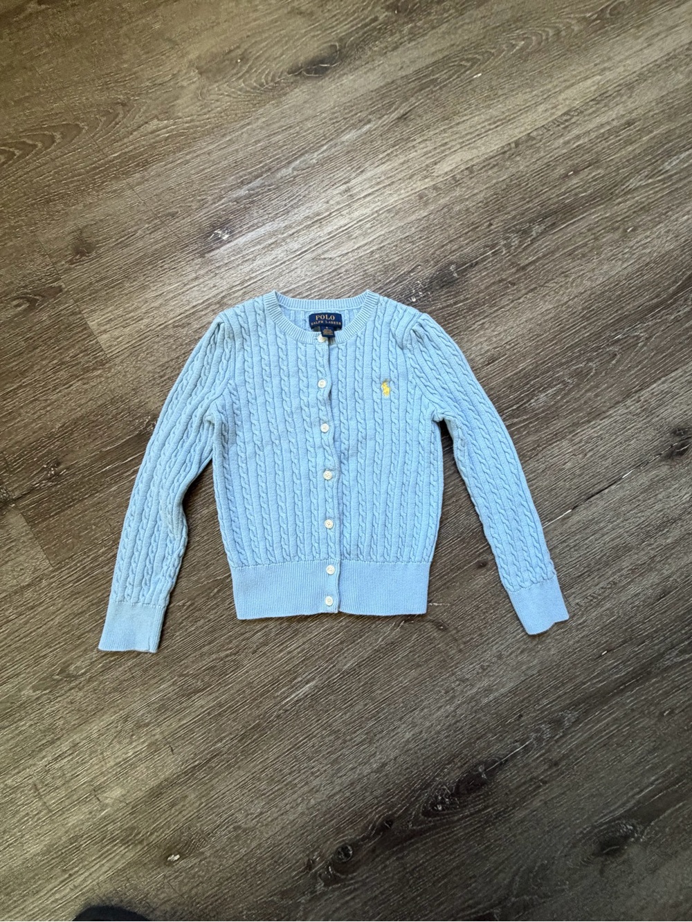 Ralph Lauren Light Blue Cable-Knit Button Cardigan with Polo Pony